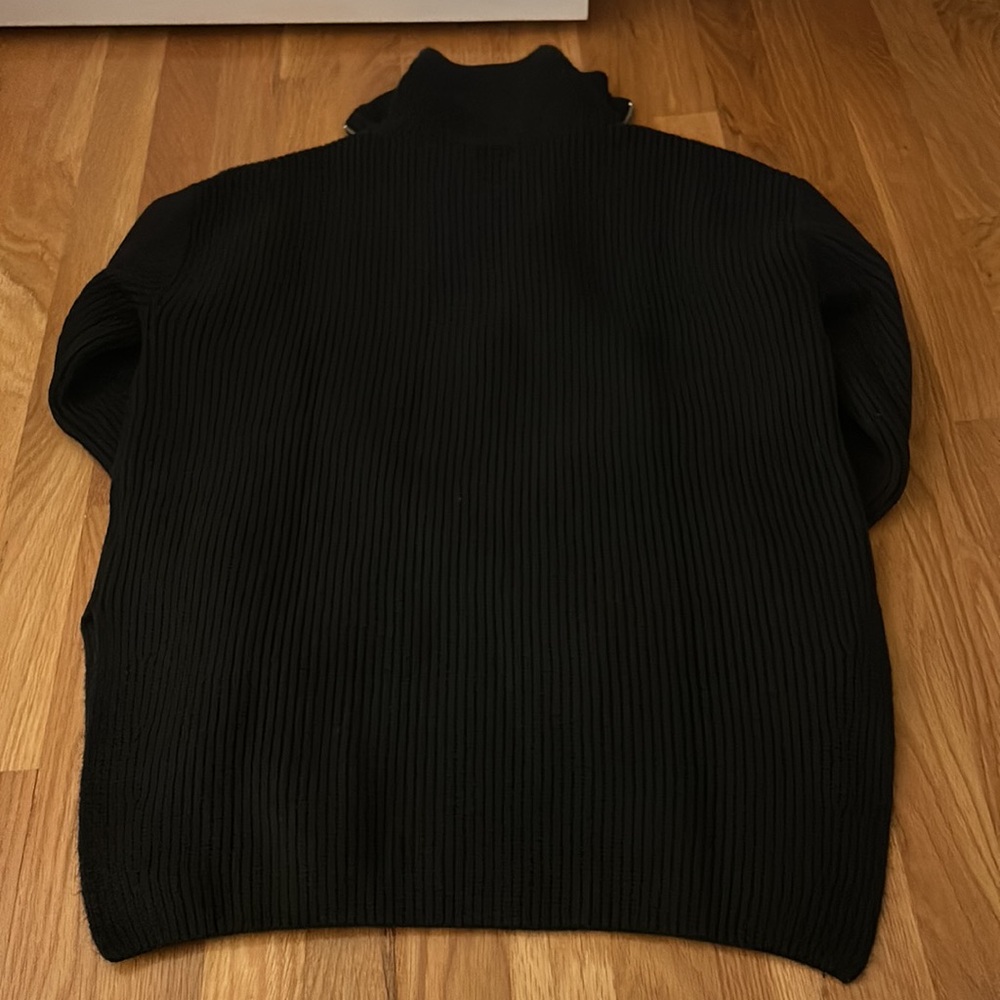 HM Ribbed Knit Side-Slit Half Zip Sweater - Black - Picture 7 of 7